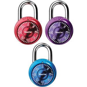 Master Lock Padlock, Mini Dial Combination Lock for Gym or School Lockers, Small Lock is 1-9/16 Inches Wide, Color Assortment Pack, (Pack of 3), 1533TRI