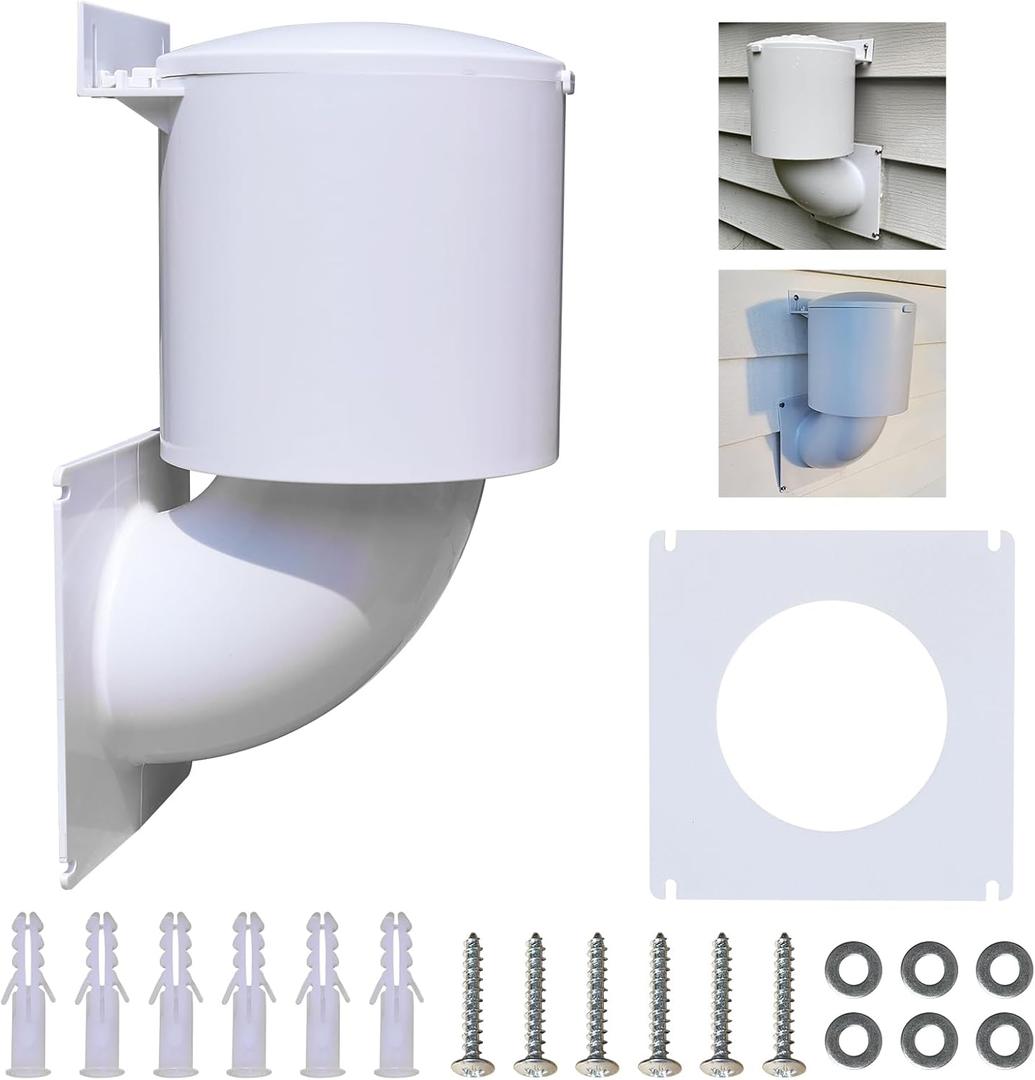 Dryer Vent Cover 4 inch, Outdoor Dryer Vent Closure/ Seal, Hood for Home Exterior, UV Resistant, Mouse Proof, Natural Energy Saving, Clothes Dryer Replacement Vents, W/ Screw & Washer for Installation