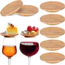 Tessco 8 Pcs 4" Wine Glass Charcuterie Topper Bamboo Round Wine Glass Charcuterie Board Dual Use Cups Topper Appetizer Plates for Christmas Party Family Gatherings Bars Restaurants