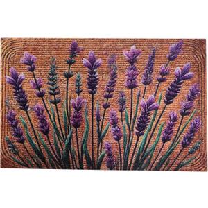 Floral Front Door Welcome Mat, Aesthetic Cute Flower Doormat, Non-Slip Outdoor Entryway Rug,19x 31" (12.Lavender Leaf)
