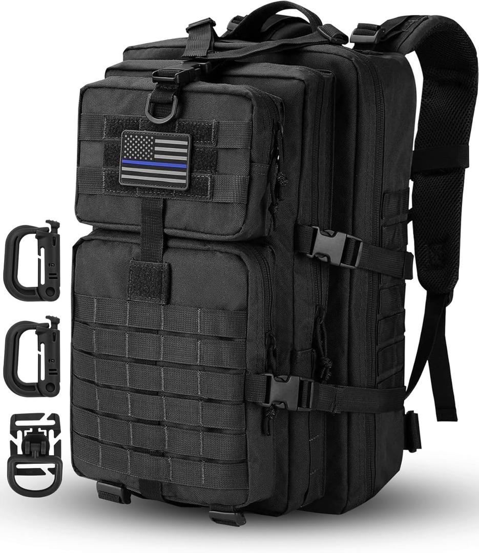 MOLLE Assault Pack, Tactical Backpack Military Army Camping Rucksack, 3-Day Pack (Black)