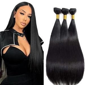30 32 34 Inch Straight Bundles Human Hair Natural Black Color Human Hair Bundle 8A Brazilian Unprocessed Virgin Hair 150g/3 Bundles Remy Hair Extensions