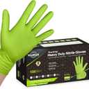 TitanFlex Heavy Duty Industrial Nitrile Gloves with Raised Diamond Texture, 8-mil, Latex Free (Green/Dark Green/Yellow) (Large, 02 Green (100ct)