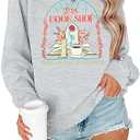 FLOYU Belle's Book Shop Sweatshirt Princess Belle Pullover Book Lover Tops Casual Magic Kingdom Long Sleeve Shirt Medium, Light Grey 