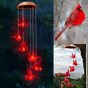 Cardinal Solar Wind Chimes for Outside, Solar Powered Red Bird Chime Light, Cardinal Gifts for Mother Mom Grandma Women Birthday, Hummingbird Decor for Patio, Deck, Yard, Garden, Home