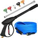 FENG PAI Pressure Washer Gun with 15in Extension Wand & 25FT Hose, 5 Nozzle Tips Quick Connect, Power Washer Hose and Wand Replacement, M22 14mm Fitting for Home Car Clean Washing, 4000 PSI, Blue