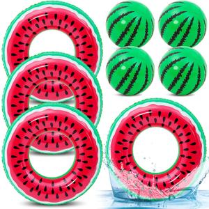Lewtemi 8 Pcs Fruit Pool Floats Watermelon Swimming Rings Watermelon Beach Balls Inflatable Pool Floaties Inflatable Tubes Floaties Toys Hawaiian Beach Summer Tropical Party for Adult