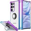 DAUPIN for Galaxy S25 Case Clear with 360 Rotation Metal Ring Holder Stand, Support Magnetic Car Phone Mount Soft TPU Bumper PC Hard Protective Phone Case for Samsung S25 5G (Purple Blue)