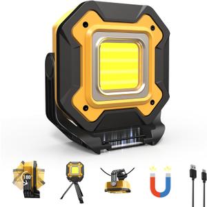 Rechargeable LED Work Light, 6000mAh 16 Hours Long-Lasting Cordless Magnetic Light, IPX5 Waterproof, 360Rotate Portable Flashlights, Battery Lamp for Car Repair&Camping, Gifts for Men (Yellow)