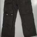 Mens Goth Baggy Cargo Jeans with Pockets Steampunk Patchwork Embroidery Wide Leg Denim Pants - Size Large