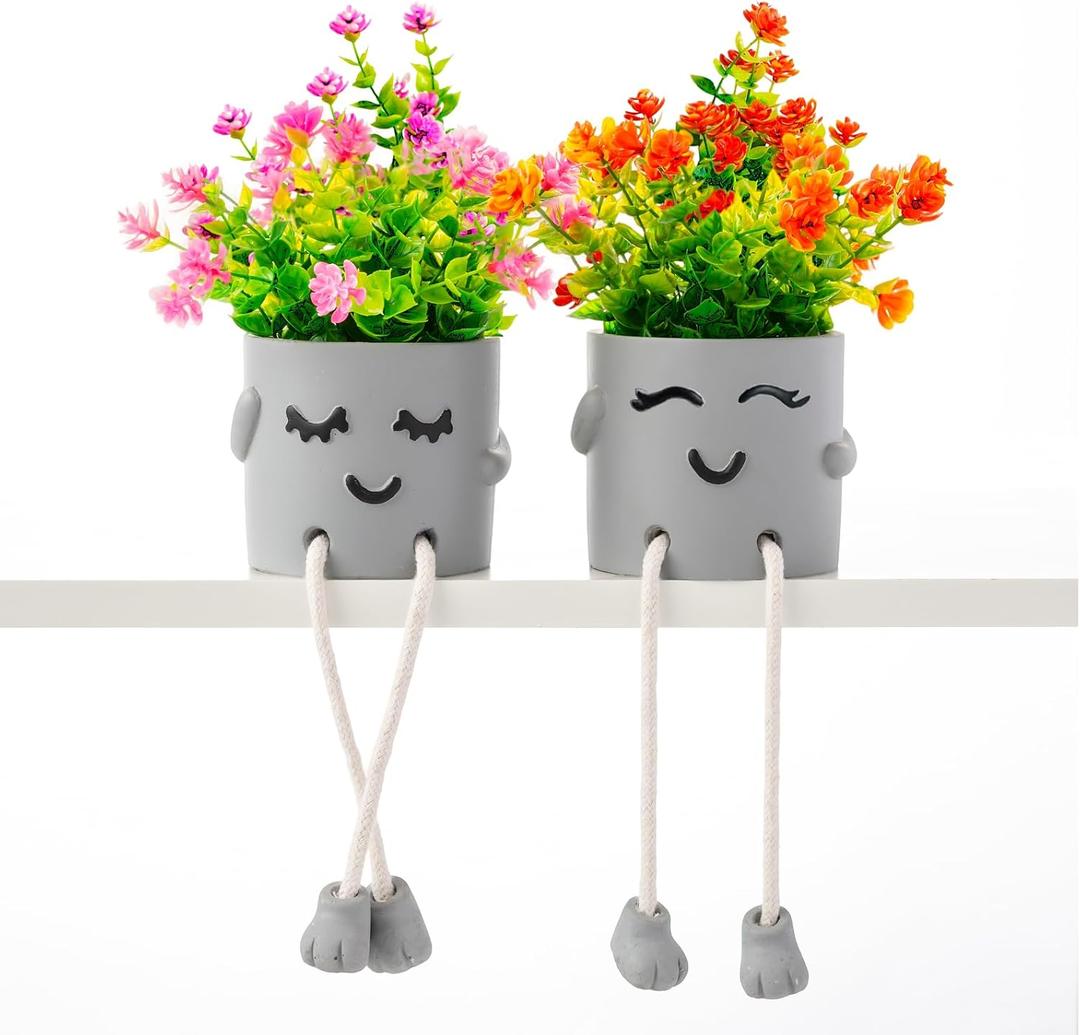 2 Packs Cute Fake Plants, Kawaii Artificial Potted Plants for Table Desk Home Bedroom Bathroom Office Shelf Office Wall Room Farmhouse Decor Artificial Plants B3 (Yin-pan-b3)