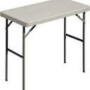 Folding Table 2.7ft Rectangular All-Occasion Plastic Folding Event Table for Indoor and Outdoor, Portable Desk, Camping, Durable and Stable, HDPE and Steel, Wide Application, Grey