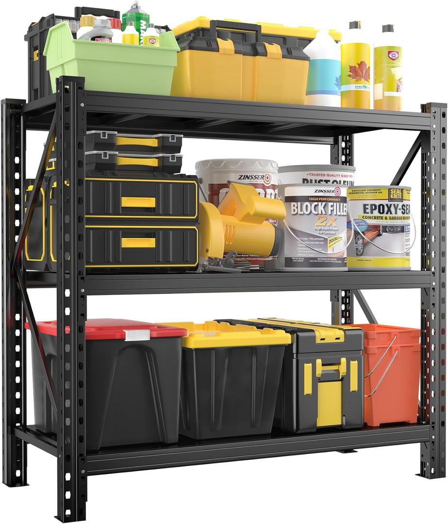 Garage Shelving 1800LBS Heavy Duty Shelving Units and Storage Shelves Adjustable 3 Tier Metal Shelving for Kitchen,Utility Room and Basement, 24" D x 47.24" W x 51.2" H, Black