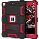CCMAO Case for iPad 6th/5th Generation (9.7-inch, 2018/2017), iPad Air 2 Generation Case (2014) with Kickstand, Hybrid Shockproof Protective iPad 9.7 Case,Black+Red