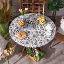 ARTABLE Round Fitted Tablecloth with Elastic Waterproof Oli Proof Table Cover Rustic Wipeable Table Protector for Home Picnic Outdoor (Black Flower, 48 Inch Round)