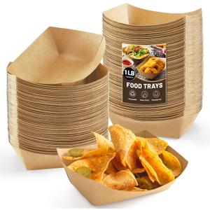 ZORRITA 1 Lb Small Paper Food Trays - 250 Pack Disposable Food Boats, Kraft Food Holders Brown Take Out Serving Baskets for Party Nachos Snacks Tacos Fries