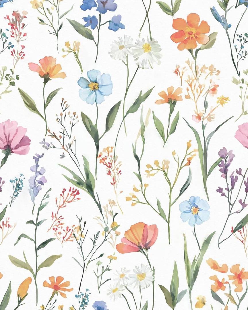 Sevalo Floral Peel and Stick Wallpaper Boho Flower Contact Paper for Cabinet Drawers Botanical Wildflower Contact Paper Self-Adhesive Removable Wallpaper Bedroom Watercolor Cute Nursery 17.3inW 393inL