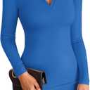 VICHYIE Women Lapel Neck Ribbed Bodycon Tight Fall Dress Long Sleeve Mid Thigh Pencil Above Knee Dresses (Small, Blue)