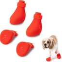 Happy Three Bright Red Dog Shoes  Protective Pet Boots for Hot Pavement and Cold Weather  Outdoor Dog Footwear for Summer, Winter, and All-Season Traction