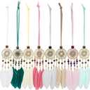 Mini Dream Catcher 8pcs Set - Car Interior Rearview Mirror Dangle Bag Pendant Charm 1.2" Diameter and 9" Long (Multiple Color 8pcs)
