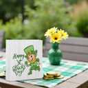 Happy St. Patricks Day Wooden Box Sign, Spring Decor, Country Style Lucky Clover Green Top Hat, Beer Mug Gold Coin Pattern Desk Decorate, Home Desk Office Decor 5 x 5 Inches (Little Elf)