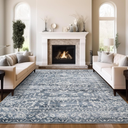 8x10 Area Rugs for Living Room, Stain Resistant Washable Rugs for Dining Room, Kitchen, Floral Vintage Non-Slip Thin Large Area Rug(Blue, 8'x10')