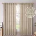 BGment Oatmeal Linen Curtains 63 Inch Length for Bedroom, Rod Pocket Neutral Semi Sheer Drapes Light Filtering Rustic Window Treatments for Living Room Country Back Tab, 2 Panels, 52 X 63 Inch