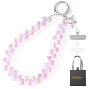 1 pc Crystal Phone Wrist Strap Phone Charm Chain Keychain Beaded Cellphone Lanyard with Tether Tab Hands-Free Wristlet Bracelet Wrist Grip Strap for Women, D-Pink AB (1 Count (Pack of 1))