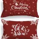 Lanpn Christmas Queen Pillowcase 20x30 Set of 2, Red Merry Christmas Decorative Lumbar Pillow Cases 20 x 30 Long Rectangle Accent Queen Shams Throw Bed Pillow Covers Xmas Cushion Cover 2 Pack