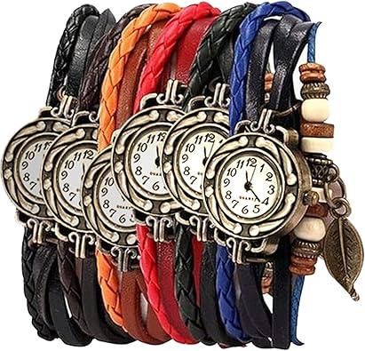 yunanwa Pack of 4 Women's Watches Vintage Wrap Around Bead Leaf Bracelet Quartz Wholesale Set