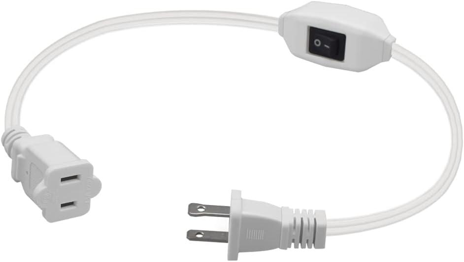 Short 1-Foot,On Off Switch Extension Cord,Nema 1-15P to 1-15R Extension Power Cord,ETL Certified Polarity US Standard Two Plugs +12A/125V Switch 16AWG Cord (White) (Polarized Switch white/0.32M)
