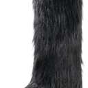 IXU Women's Faux Fur Boot Furry Fluffy Round Toe Suede Winter Comfy Plush Warm Short Outdoor Indoor Flat Shoes Knee-High Boots (8, Black)