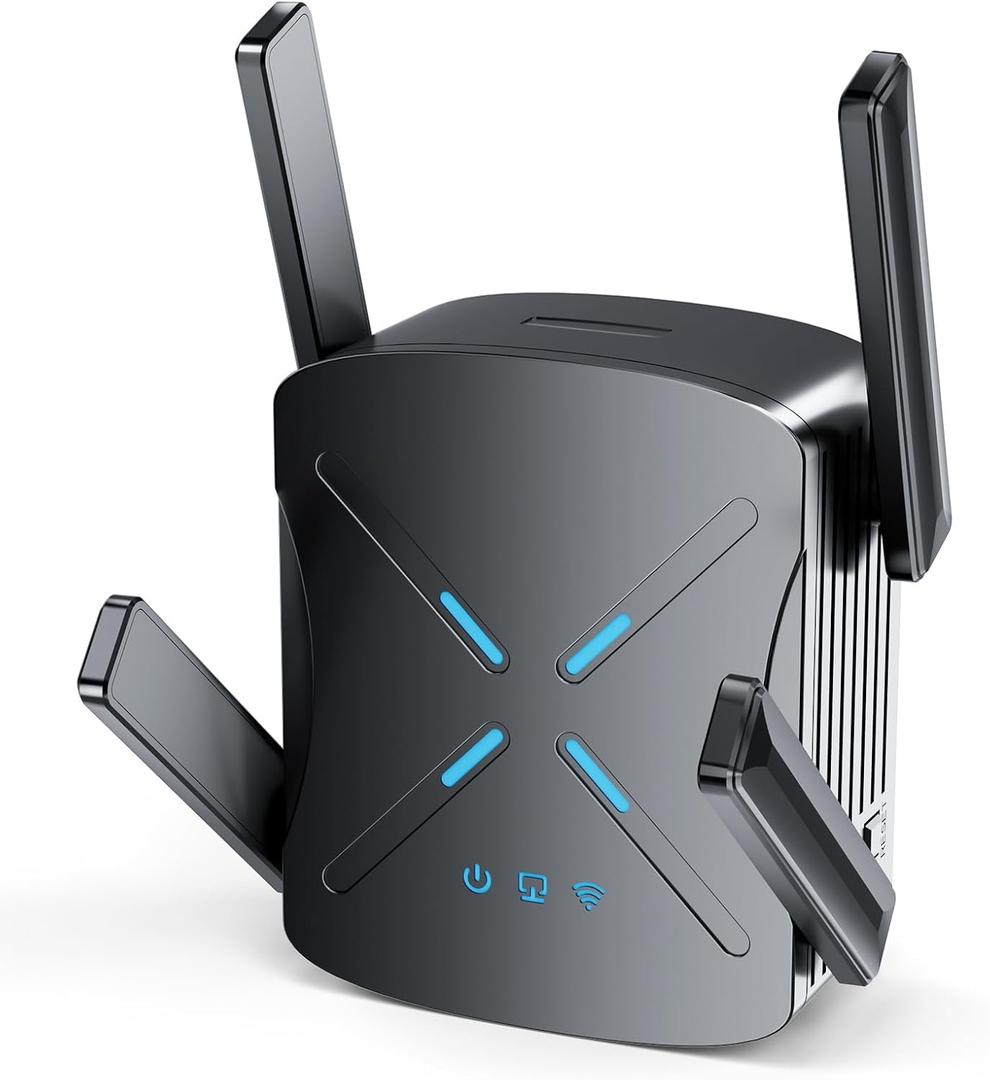 2025 WiFi Extender Signal Booster, New Gen Wi-Fi 6 Repeater, Covers Up to 12,000 sq.ft Range, Dual-Band Internet Booster with Gigabit Ethernet Port, Easy Setup, EasyMesh Compatible (Black matte)