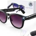 AI Smart Glasses with Camera, 8MP HD Bluetooth Camera Glasses, 1080P Video Recording Sunglasses for Women Men, Real Time Translation, Voice Assistant, Open-Ear Audio for Travel, Work Vlog (3 lenses) (Piano black)