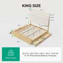 Novilla Wooden King Bed Frame with Storage Drawers, Natural Grain Wood, 3-Height Adjustable Sea-Lion Velvet Upholstered Headboard, Metal Support, Noise-Free, No Box Spring Needed, Easy Assembly