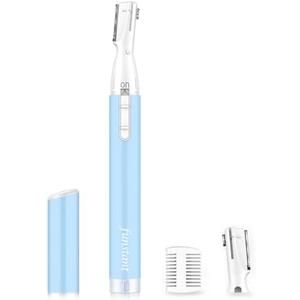 Eyebrow Trimmer, Precision Electric Eyebrow Razor for Women Battery-Operated Facial Hair Remover with Comb No Pulling Sensation Painless for Face Chin Neck, Upper-Lip, Peach-Fuzz, Hellblau Blue