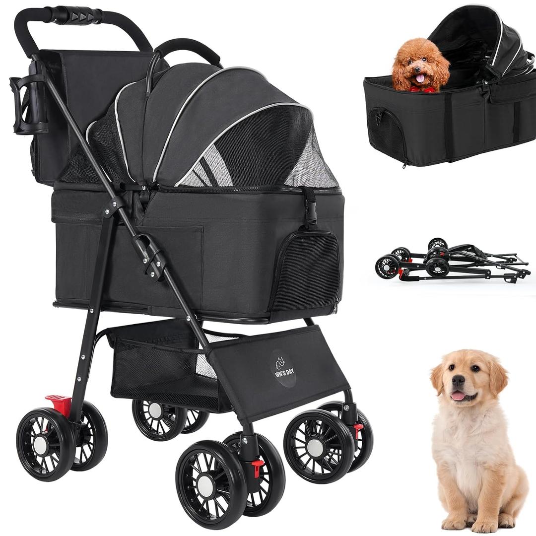 Roodo 
3 in 1 Pet Dog Stroller for Small Medium Dogs 10-50 lbs, Foldable Cat-Strollers for 2-Cats with Removable Carrier, Pet-Strollers for Cats with Storage Bag, Small Puppy-Stroller, Dog-Cart (Black)
Dog carriage