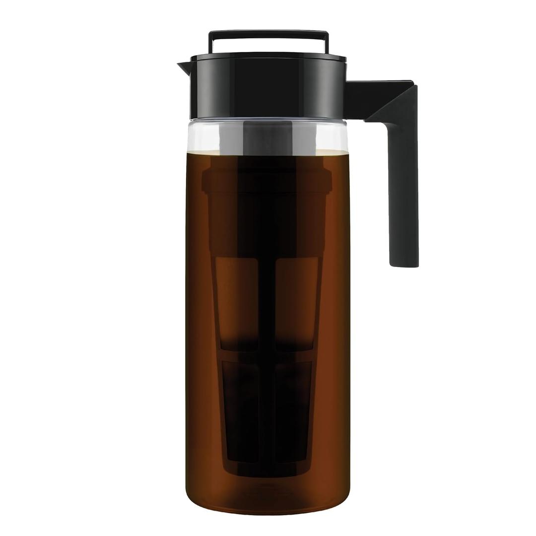 Takeya Deluxe Cold Brew Coffee Maker - BPA-Free Tritan Pitcher with Airtight Leakproof Lid, Silicone Grip Handle, Fine-Mesh Filter - Shatter-Proof, Dishwasher Safe, Made in USA - 2 Quart/Black