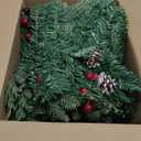 Pre-lit Christmas Garland 9FT with 100 Warm Lights, Battery Operated Xmas Garland with Pine Cedar Cones & Red Berries, Christmas Decoration for Mantle Fireplace Stair Railing Porch (Evergreen Glow)