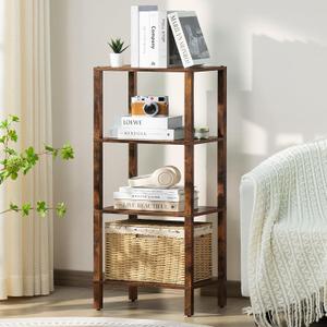 YUFAM 4 Tier Tall Wooden Bookshelf with Storage - Small Bookcase for Small Spaces, Shelf for Living Room, Office, Bedroom, Kitchen - Industrial Retro Brown Book Shelf