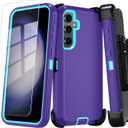 Qinmay Phone Case for Samsung Galaxy A35 5G Case with HD Screen Protector, Heavy Duty Shockproof & Dropproof 3-Layer Cover Phone Case for Galaxy A35 (BeltClip_Purple)