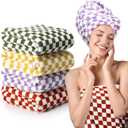 Peryiter 4 Pcs Checkered Bath Towels Check Plaid Soft Absorbent Bathroom Towel Set Body Drying Beach Shower Body, Yellow, Green, Red, Purple (27.56 x 55.12 Inch)