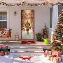 Merry Christmas Door Cover Banner, Winter Xmas Santa Claus Snowy Forest Front Door Cover Seasonal Holiday Party for Porch Entryway Wall Hanging Decoration, 35 * 79 Inch