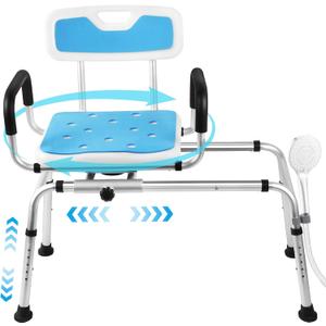 Sliding Shower Chair Tub Transfer Bench with Swivel Seat-Adjustable Height, Padded Armrests & Non-Slip Feet - Shower Chair for Inside Tub, Ideal for Seniors & Disabled