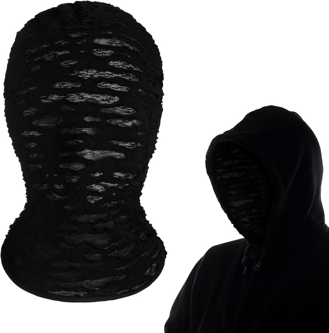 Halloween Full Face Mask Masquerade Party Stretchy Hood Mesh Unisex Cosplay Mask with Punk Style (Black)