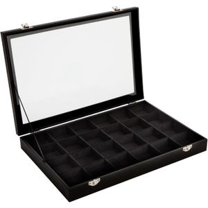 Black Velvet Jewelry Display Tray Organizer Case, Rock Collection Box for Gemstones, Crystals, Pendants (24 Grids Box, 14 x 9.5 x 2 In)