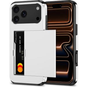 SAMONPOW for iPhone 17 Pro Case with Card Holder iPhone 17 Pro Wallet Case 6.3 inch Heavy Duty Protective Shockproof Dual Layer Hidden Card Slot Slim Cover for Women Men, White