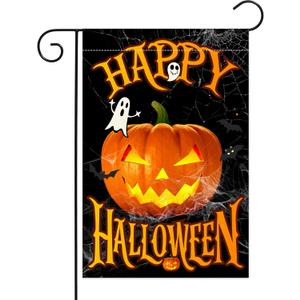 Halloween Ghost Pumpkin Garden Flag, 12X18 Inches Halloween Trick or Treat Yard Outside Home Decoration, Funny Outdoor Small Decor Double Sided