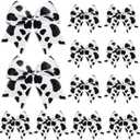 12 Pcs Cowhide Printed Christmas Tree Bow Western Cow Ornament 5.9' Rustic Wreath Bow with Cable Tie Hanging Country Xmas Tree Decor for Home Wedding Holiday Party Gift(Black & White)