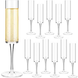 WYTAOHZL 12PCS Acrylic Champagne Flutes 6 OZ Clear Champagne Flutes Plastic Tall Stemmed Champagne Glasses for Wedding Anniversary Birthday Party(Straight Style)